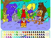 PingaLee and Friends Orchestra coloring game screen showing PingaLee conducting a detailed scene of musical animal friends, available to play free online