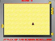 Attack of Screen Scrollers free online game screenshot, retro-style arcade game, defending the screen background image