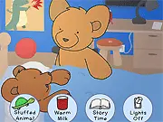 Sweet Dreams Bear free online game image showing a mother bear telling her son a story as he is tucked into bed