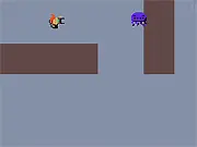 Retro pixel art screenshot of Sam On Tape, showing the main character blasting a beat at a goofy alien enemy