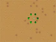 BrainGun game screenshot with enemy houses being destroyed using telekinetic powers, free physics puzzle game online