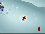 The Snowball game screenshot showing a friendly character throwing a snowball at enemy bullies during an intense winter fight, a free online action game.