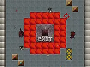 Screenshot of the Doomed retro arcade shooter, showing a character surrounded by multiple enemy sprites in a top-down, randomized room