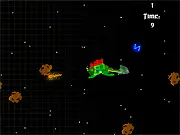 Screenshot of Dragon Roids classic online game showing a long green dragon shooting fire at grey asteroids in space