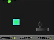 A pixelated character using a jetpack to fly between narrow, horizontal obstacles in the hard arcade game JetPakker Online