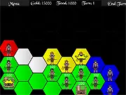 Kingdoms online strategy game screen, showing military units and castles on a map fighting to attack enemy spots.