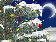 Merlin Christmas game screenshot, wizard Merlin trying to turn on the sparkling star at the top of a Christmas tree
