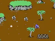 The soldier Super Joe running vertically up the screen, shooting enemies in a top-down view of a dense jungle from the Commando Flash retro shooter game