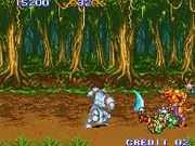 The King of Dragons free online game showing the Elf character shooting an arrow at a Cyclops boss, classic Capcom fantasy beat 'em up gameplay