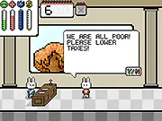 Bunny City online game screenshot of a bunny mayor making a difficult political decision