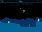 Spaceship flying through a narrow cavern, using thrust and shooting in the free online arcade game Thrust 2002