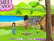 A cartoon character jumping over two fast-moving ropes in the free online rhythm game Double Dutch Jump Rope Online