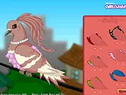 Lady Dove Dress Up game screenshot showing character customization screen with fantasy fashion and feathered wings, play free online stylist game