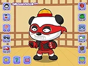 Free online dress up game Fighter Panda Dress Up showing a cute panda character wearing martial arts gear and ready for a fight