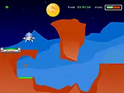 Screenshot of Jupiter Lander game, showing a lunar module descending towards a landing pad on the surface of a planet.