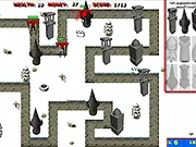 Brutal Killer Tower Defense game screen showing defensive towers shooting at a large wave of advancing enemies along a winding path.