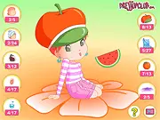 Play Fruit Girl Dress Up free online game. A girl dressed in colorful fruit-themed clothing, showing unique fashion.