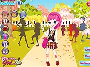 Screenshot of the Autumn Outing dress-up game showing a stylishly dressed female character in a layered fall outfit, including a cozy sweater and a scarf.