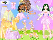 The fairy model in the Pink Fairy Dress Up free online game, wearing a beautiful pink dress with sparkling wings and a magical wand.