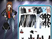 Screenshot of the Luxury Denim dress-up game showing a closet full of various denim clothing items, including jackets and jeans, ready for the player to choose.
