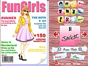 Fashion model posing on a glossy magazine cover designed with various headlines and stylish fonts in the game Magazine Cover Fashion Dress Up
