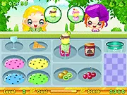Mina the shop owner quickly preparing a multi-scoop ice cream cone for a waiting customer in the time management game Mina's Ice Cream Shop
