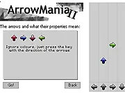 ArrowMania II gameplay screen, free online reaction time arcade game on PlayArcadeHub