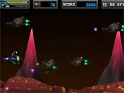 Play Pocket Rocket free online, arcade shooter game, ride rocket and shoot spaceships, grab coins and avoid enemy fire