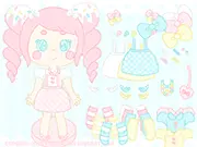 Candie's Sweet Lolita Dress-Up game screenshot, model wearing a pink frilly dress and oversized bow
