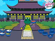 Play Flying Dragon Sushi free online. A friendly green dragon avatar preparing and cooking sushi rolls in a kitchen.