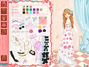 Free online Hime Gal Princess Dress Up game showing a character with long blonde curls, wearing a frilly pink dress and a small tiara