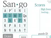 San·go word puzzle game showing a grid of letters where players are forming 3-5 letter words online