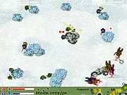 Gameplay screenshot of Endless War 4, showing a soldier character in a top-down view engaged in combat on a snowy battlefield, with tactical menus on the side.