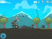Artillery Rush online game screenshot, free WWII physics puzzle game on PlayArcadeHub, blowing up bridges and buildings