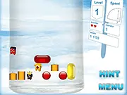 Screenshot of the Combo Master puzzle game showing colorful, Tetris-like blocks stacked on a grid with small monster icons embedded in some of the blocks.
