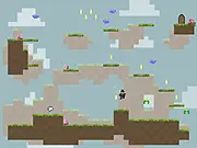 Money Seize 2D platformer screen showing the character next to a coin, using a wall jump ability.
