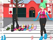 Harajuku Tokyo Style free online dress-up game showing a girl with vibrant pink hair and layered, mismatched fashion, surrounded by colorful accessories.