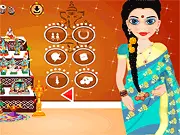 Navarathri Dussehra Dress Up game screenshot, girl in traditional Indian Saree and jewelry, play free online