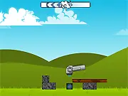 Screenshot of Castle Fight online game showing two castles facing each other with turrets and generators; strategy turn-based artillery duel