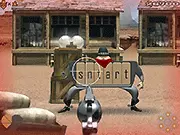 Sheriff Wordsmith in Letter RIP word game aiming a gun at outlaws with letter tiles on their chests