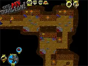 Screenshot of That's My Dungeon online game showing a dungeon lord defending gold from approaching adventurers using rat-themed traps