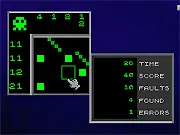 Defuser online puzzle game screenshot, a logic grid with numbers indicating the position of filled boxes