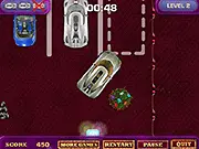 Screenshot of the Azure Parking game showing a luxurious car maneuvering into a tight parking space, with obstacles visible. Free online driving game.