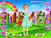 Screenshot from Pretty Girl Dress Up Online showing a fashionable girl model with various clothing options and accessories. Free online dress up game.