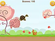 Screenshot of Turtle Run game. Play free online endless runner game featuring a cute jumping turtle avoiding chickens.