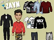 Screenshot of the Dress Up Zayn Malik game showing a figure of Zayn Malik being styled with various shirts and jackets.