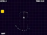 Screenshot of Black Body space game. Play free online evasion game by piloting a ship and evading unseen objects to reach a yellow portal.