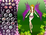 Screenshot of the Fairy Carnival Dress Up game showing a beautiful fairy character wearing a custom carnival-themed dress with large, sparkling wings and a magical backdrop.