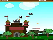 Play Dinosaur Attack online free castle defense game - defend against dinosaurs with the Bow of Fire and collect power ups