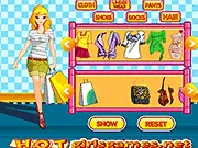 Screenshot of Stylish Shopping Girl Dressup game showing Teresa trying on trendy clothes at a virtual mall, free online fashion game